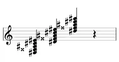 Sheet music of D# 9 in three octaves